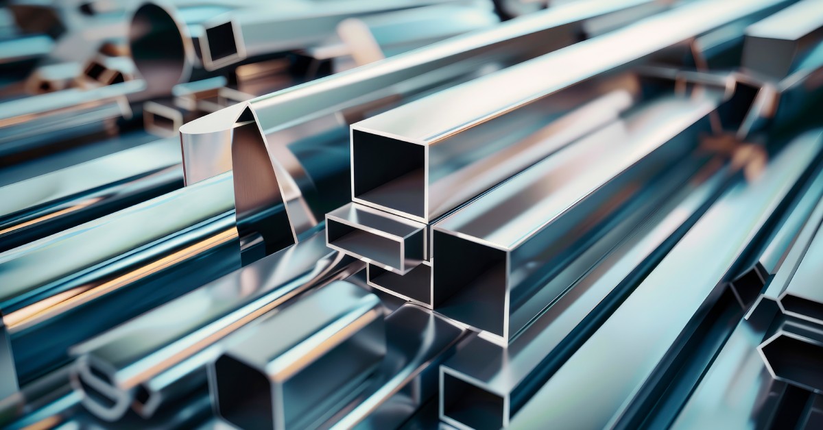 A close-up image of aluminum bars. They have different sized edges ranging from square and rectangular to rounder shapes.